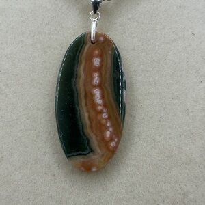 Ocean Jasper Pendant Necklace on Sterling Silver Bail & Stainless Steel Chain